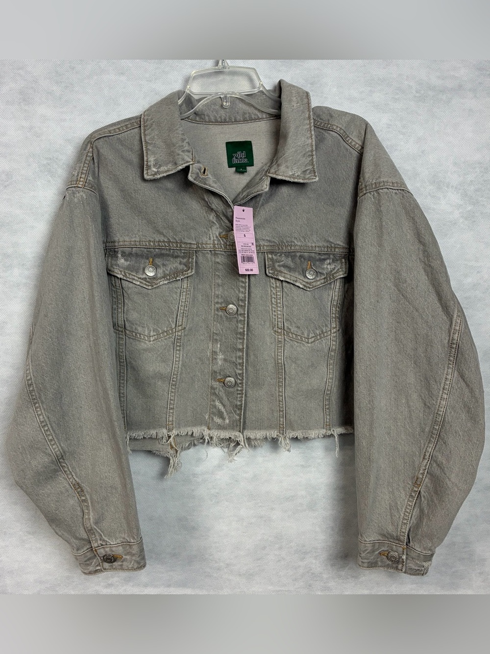 Wild Fable Jean Jacket Women’s Small Gray Cropped Distressed Denim NWT